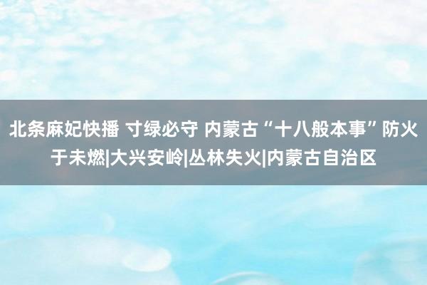 北条麻妃快播 寸绿必守 内蒙古“十八般本事”防火于未燃|大兴安岭|丛林失火|内蒙古自治区